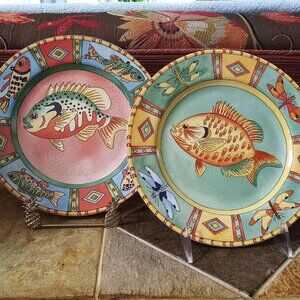 Two Collectible Vintage Siddhia Hutchinson “Splash” Fish Dessert/Salad Plates